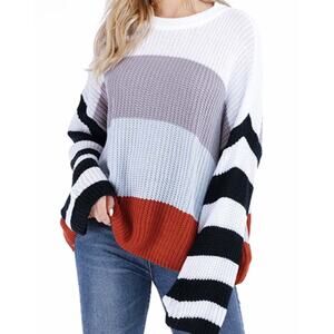 Jardin Oversized Boxy Color Block Wide Sleeve Women's Sweater Large